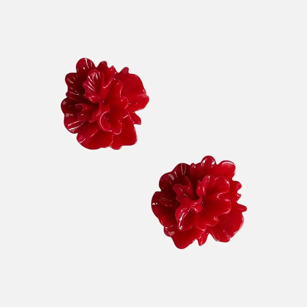 Red Floral Stud Earring - Picture 1 of 5